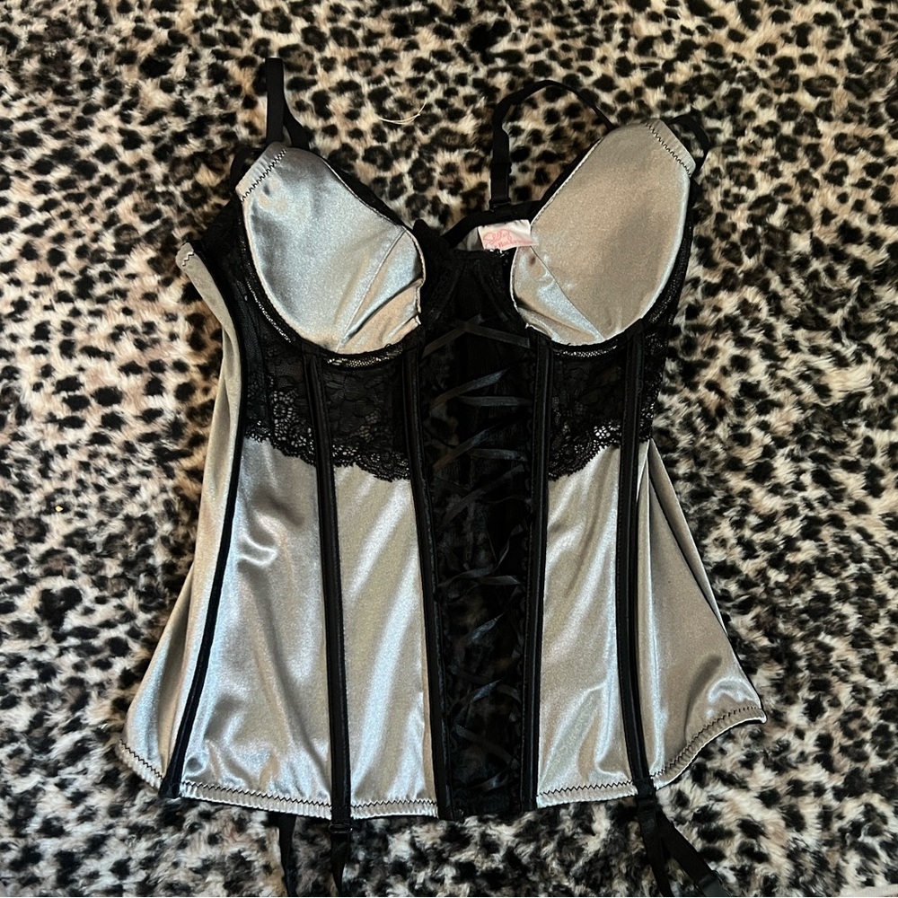 Shirley of Hollywood Metallic Silver and Black Corset